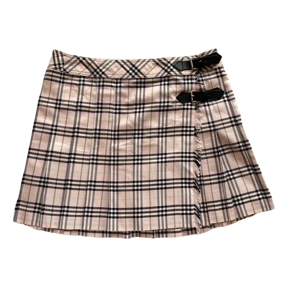 Burberry Novacheck Wrapped Pleat Mini Skirt with Buckle Accents